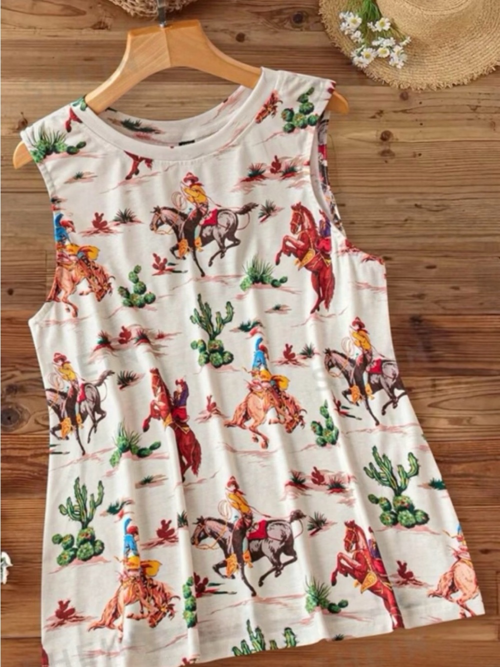 SHEIN Cream Cowboy & Cactus Print Sleeveless Tank 4X/20